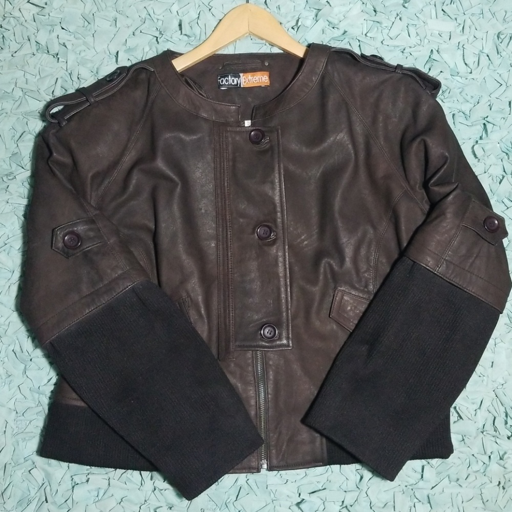Plus size Leather Bomber Jacket - Picture 5 of 12